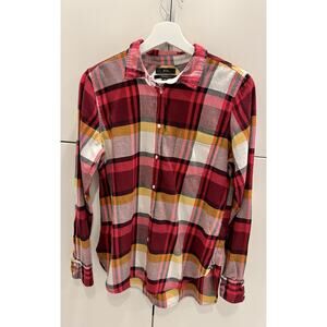 NWT J.Crew Size 8 Burgundy Plaid Classic Fit Flannel Button-Down Shirt J8824